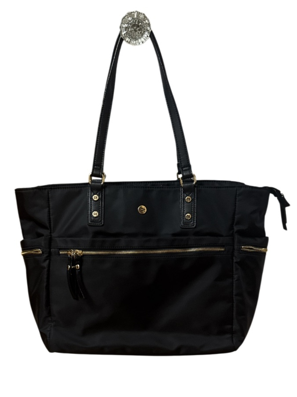 Travanti Black Nylon Tote with Gold Accents Work Travel Laptop Bag